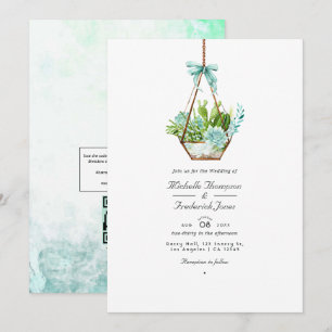Invitation Terrarium en verre Succulents Code QR RSVP Mariage