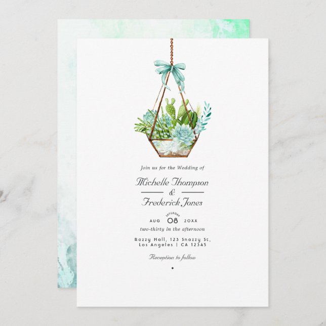 Invitation Terrarium en verre Succulents QR Code RSVP Mariage (Devant / Derrière)