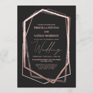 Invitation Terrarium Rose Gold Geo Linear Border Chic Mariage