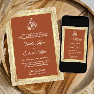Invitation Terre cuite Crème Damassé Mariage Islamique Musulm