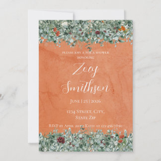 Invitation Terre cuite Eucalyptus Bourgogne Orange Floral