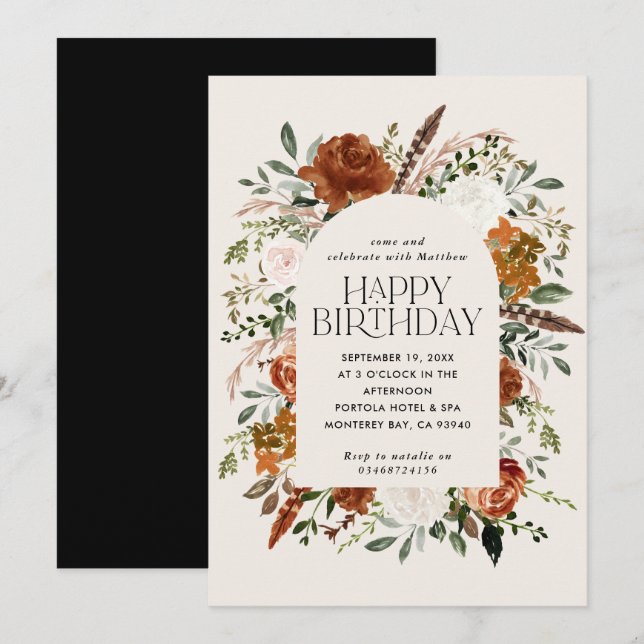 Invitation Terre cuite fleurie d'anniversaire moderne rustiqu (Devant / Derrière)