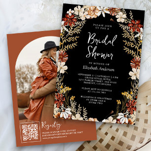 Invitation Terre cuite Florale Fleur Sauvage Noir Mariage Plu