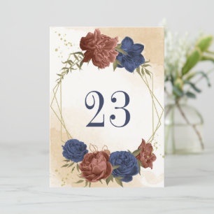 Invitation terre cuite marine bleu floral numéro de tableau g