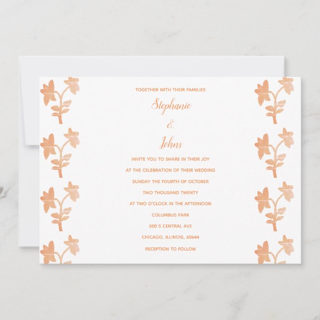 Invitation Terre cuite motif floral simple mariage de printem (Devant)