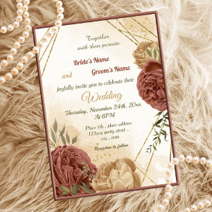 Invitation terre cuite tonalité de terre mariage vert fleuri