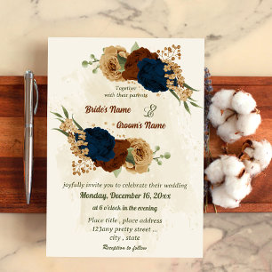 Invitation terre cuite tonalité marine floral vert mariage