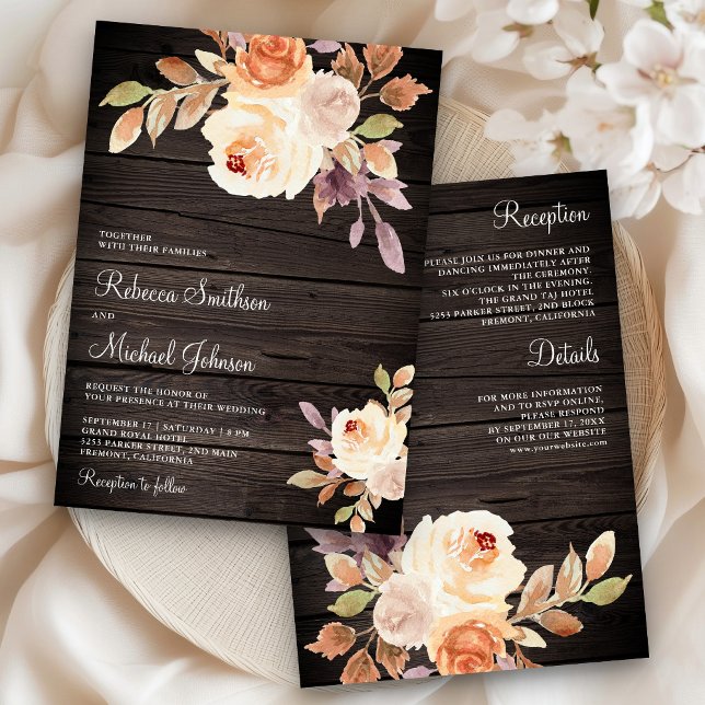 Invitation Terre Dusty Pêcher Floral tout en un Mariage de bo (Créateur téléchargé)