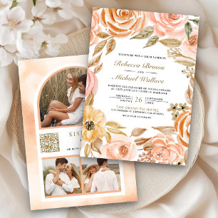 Invitation Terre Florale Automne Photo QR Code Mariage