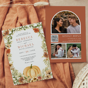 Invitation Terre Florale Citrouille Terracotta Code QR Mariag