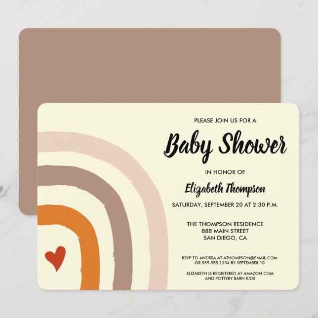 Invitation Terre moderne et neutre pour le genre bébé arc-en- (Devant / Derrière)