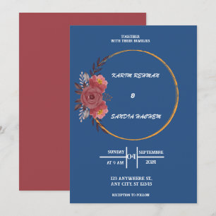 Invitation Terre Orange Roses Floral Marine Blue Mariage Invi