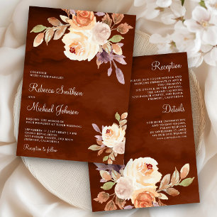 Invitation Terre Pêcher Floral tout en un Mariage en terre cu