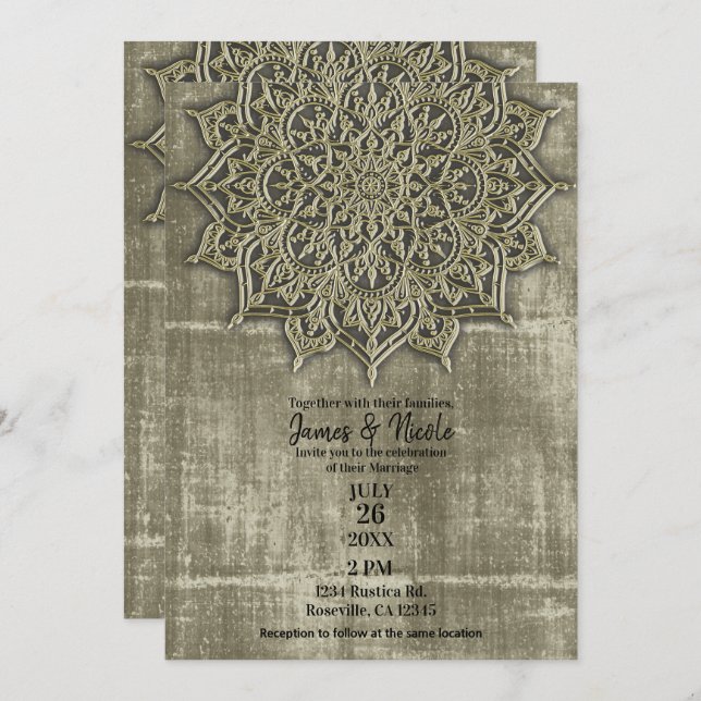 Invitation Terre rustique Tan Mandala Mariage minimal (Devant / Derrière)
