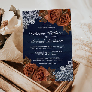 Invitation Terre rustique Terracotta poussiéreuse Rose Navy M