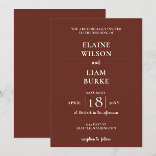 Invitation Terre-Terre Rouge Argile Brûlée Rustique Mariage T