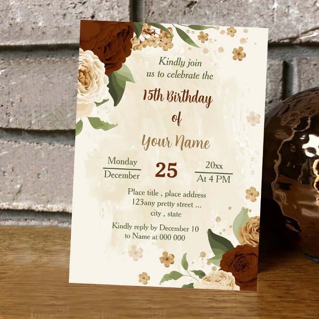 Invitation terre terre terre terre ton anniversaire fleuri (Créateur téléchargé)