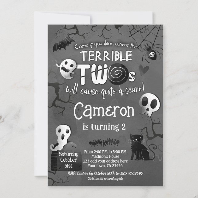 Invitation Terrible Two Black & White Spooktacular Halloween (Devant)