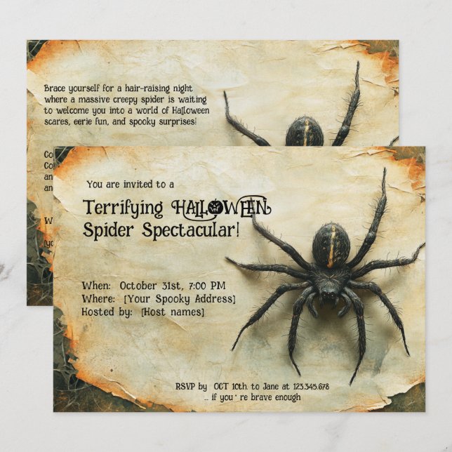 Invitation Terrifiant HALLOWEEN Spider Spectaculaire! (Devant / Derrière)