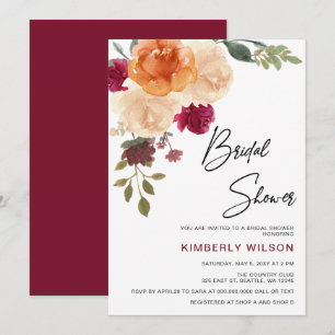 Invitation Terrracotta Bourgogne Floral Automne Enterrement d