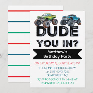 Invitation T'Es Entré ? Black Text Camion garçon fête d'anniv