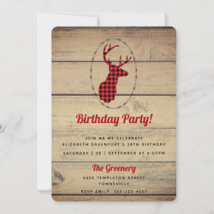 Invitation Tête de cerf avec Antlers - Red Plaid Rustic Anniv