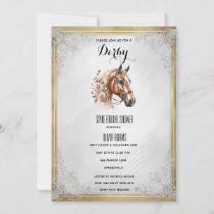 Invitation Tête de Cheval à l'aquarelle élégante & Pivoines r