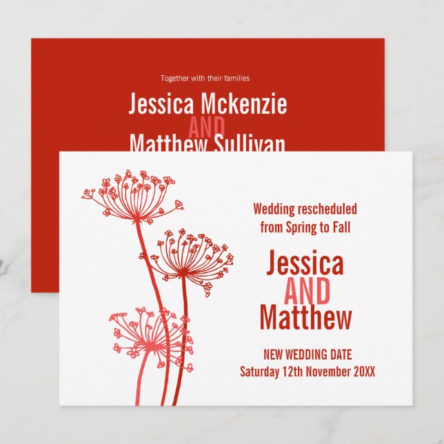Invitation Tête de fleurs moderne Chervil rouge mariage repro (Devant / Derrière)