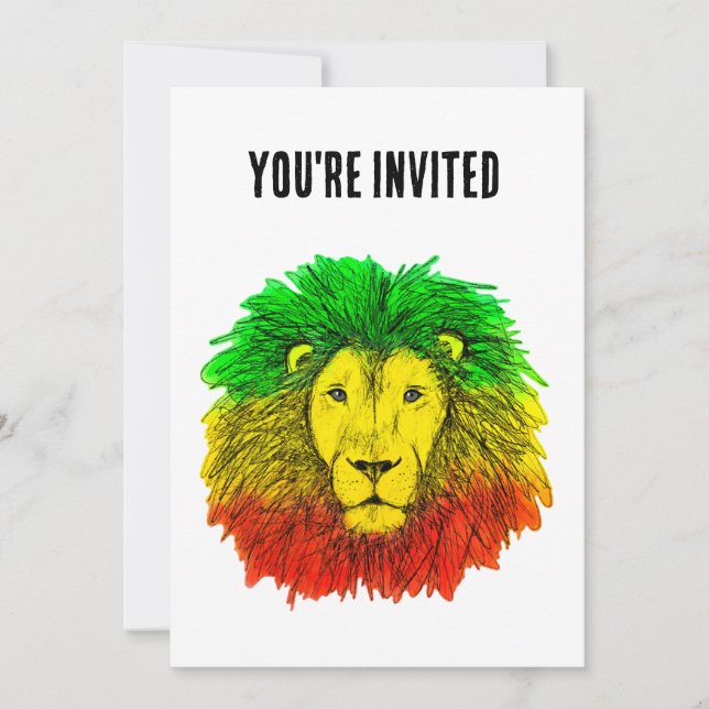 Invitation Tête de lion Rasta rouge jaune vert dessin Jamaïqu (Devant)