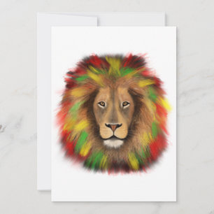 Invitation Tête de lion Rasta rouge jaune vert dessin Jamaïqu