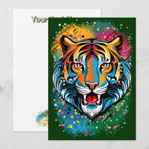 Invitation Tête de tigre couleurs arc-en-ciel peinture taches