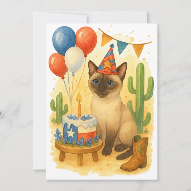Invitation Texas Birthday Themed for Cat Lovers  (Devant)