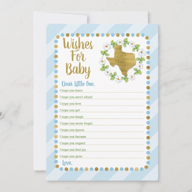 Invitation Texas Wis For Baby shower Game Blue Gold (Devant)