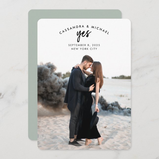 Invitation Texte Arché Photo Sage Mariage vert Enregistrer la (Devant / Derrière)