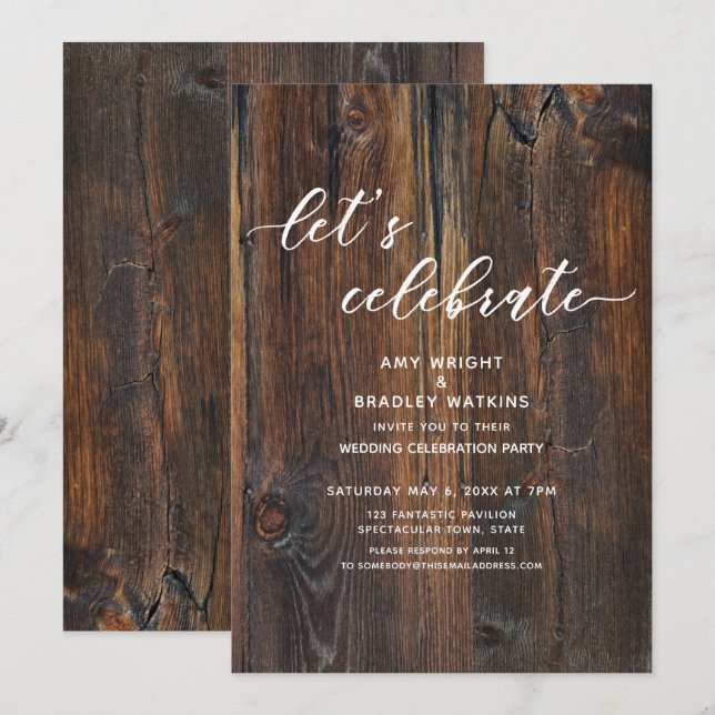 Invitation Texte Bois Script Calligraphié C'est à Célébrer (Devant / Derrière)