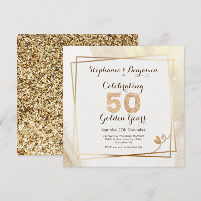 Invitation Texte d'anniversaire de mariage de 50 ans en paill (Devant / Derrière)