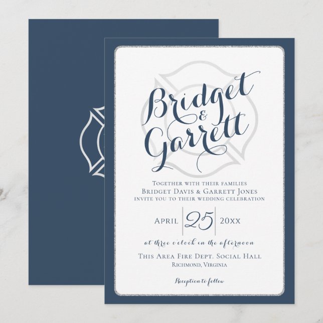 Invitation Texte et monogramme du concepteur de pompiers (Devant / Derrière)