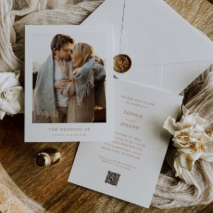 Invitation Texte et photo Boho simples   Mariage de code QR