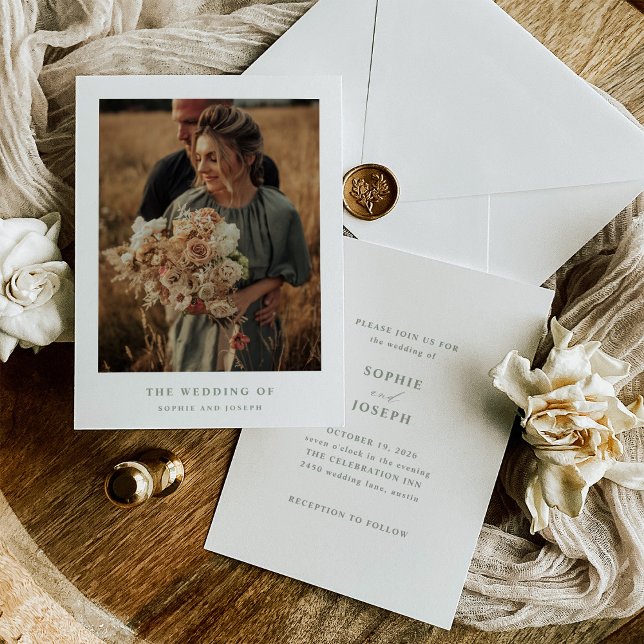 Invitation Texte et photo élégants de White et Sage | Mariage (Créateur téléchargé)