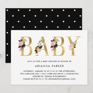 Invitation Texte floral de joli or avec le baby shower du
