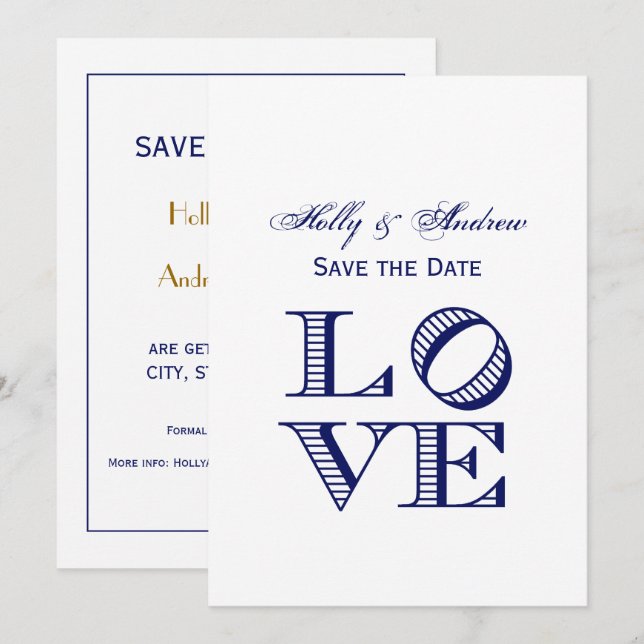 Invitation Texte graphique LOVE - Bleu (Devant / Derrière)