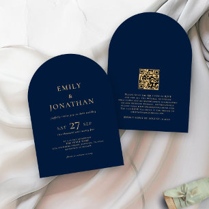 Invitation Texte minimaliste Code QR Marine Arch Mariage