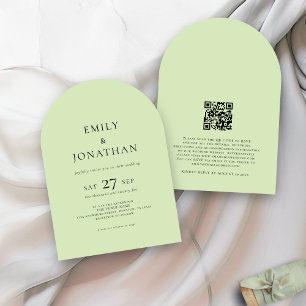 Invitation Texte minimaliste QR Code Lime Cream Arch Mariage
