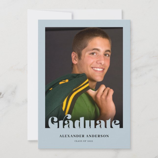 Invitation Texte moderne Retro Photo Bleu Graduation (Devant)
