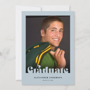 Invitation Texte moderne Retro Photo Bleu Graduation