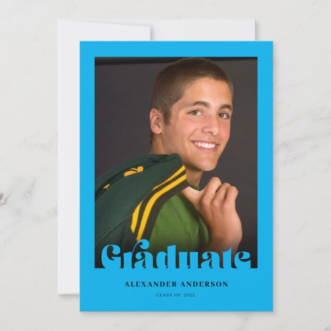 Invitation Texte moderne Retro Photo Blue Graduation Invitati (Devant)