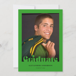 Invitation Texte moderne Retro Photo Bright Green Graduation
