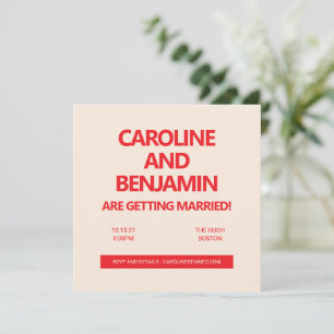 Invitation Texte Rouge Gras Unique Mariage Minimaliste Modern