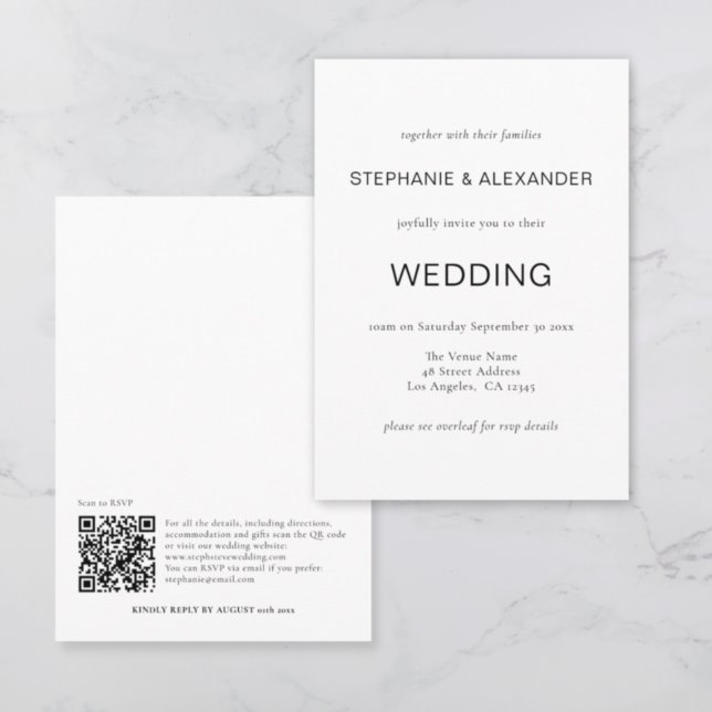 Invitation Texte simple Code QR noir blanc Mariage Invit (Créateur téléchargé)
