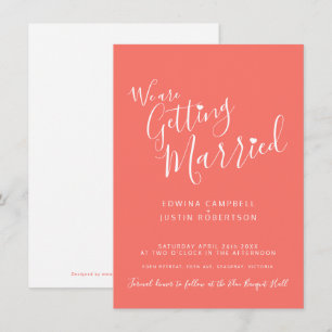 Invitation Texte simple et coeur corail blanc mariage invite